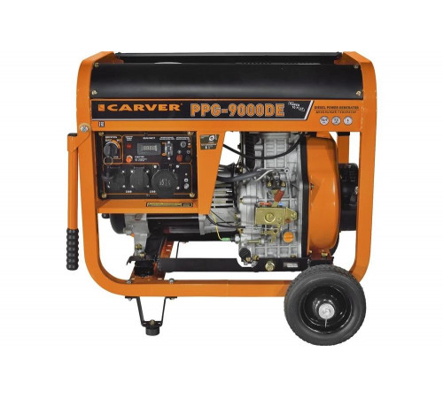 Генератор CARVER PPG- 9000DE дизель LT-192FD, 7,0/7,5кВт, 220В, бак12.5л, э/старт, колеса, медь 01.020.00024
