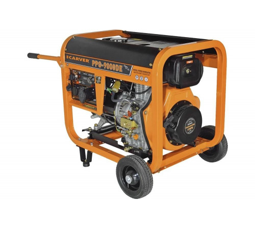 Генератор CARVER PPG- 9000DE дизель LT-192FD, 7,0/7,5кВт, 220В, бак12.5л, э/старт, колеса, медь 01.020.00024
