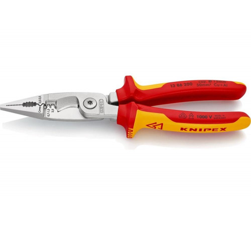 Электромонтажные клещи Knipex VDE, 6-в-1, 200 мм, диэлектрические, хром, 2К ручки, KN-1386200SB Электромонтажные клещи Knipex VDE, 6-в-1, 200 мм, диэлектрические, хром, 2К ручки, KN-1386200SB