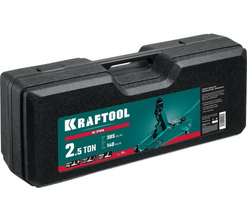 KRAFTOOL 2.5 т, 140-385 мм, с увеличенным подъемом и фиксатором, в кейсе, подкатной домкрат 43457-2.5-K