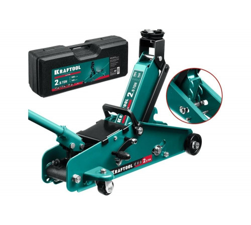KRAFTOOL 2.5 т, 140-385 мм, с увеличенным подъемом и фиксатором, в кейсе, подкатной домкрат 43457-2.5-K