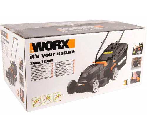 WORX WG713E: электрическая газонокосилка 1200 Вт, 34 см ширина WORX WG713E: электрическая газонокосилка 1200 Вт, 34 см ширина