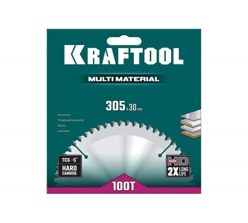 Диск пильный по алюминию KRAFTOOL Multi material 305x30 мм, 100Т 36953-305-30