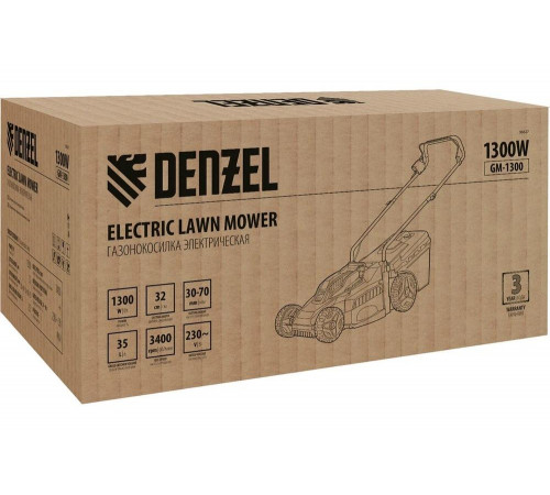 Электрическая газонокосилка Denzel gm-1300, 1300 вт, 35 л 96627 Электрическая газонокосилка Denzel gm-1300, 1300 вт, 35 л 96627