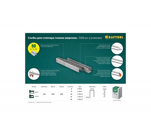 KRAFTOOL скобы тип 80, 10 мм, скобы для степлера 31780-10