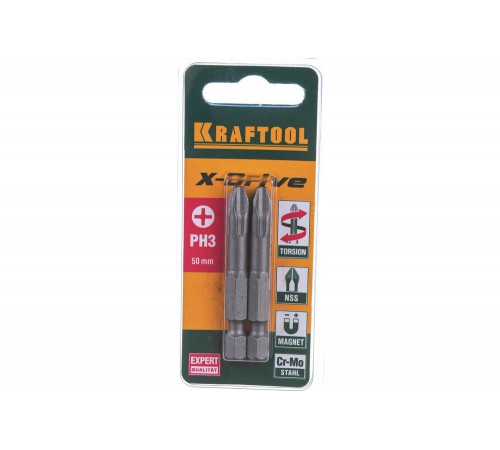 KRAFTOOL PH3, 2 шт., 50 мм, кованые профессиональные биты X-DRIVE 26121-3-50-2