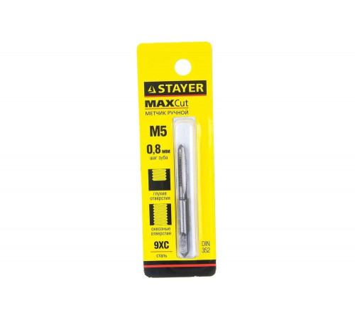 STAYER M5х0.8 мм, метчик для сквозных и глухих отверстий MaxCut 28021-05-0.8 STAYER M5х0.8 мм, метчик для сквозных и глухих отверстий MaxCut 28021-05-0.8
