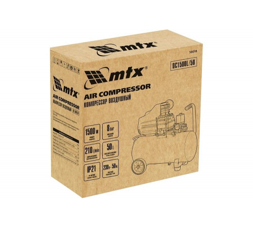 Воздушный компрессор MTX dc1500l/50, 1,5 квт, 50 л, 210 л/мин 58018 Воздушный компрессор MTX dc1500l/50, 1,5 квт, 50 л, 210 л/мин 58018