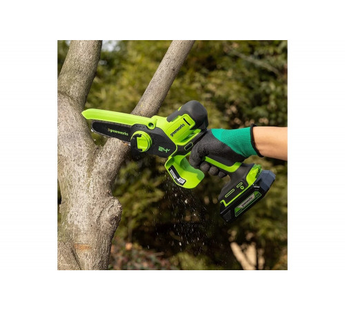 Цепная мини пила аккумуляторная GreenWorks 24V, 10см, c 1хАКБ 2Ач с USB и ЗУ 2008207USB2 Цепная мини пила аккумуляторная GreenWorks 24V, 10см, c 1хАКБ 2Ач с USB и ЗУ 2008207USB2