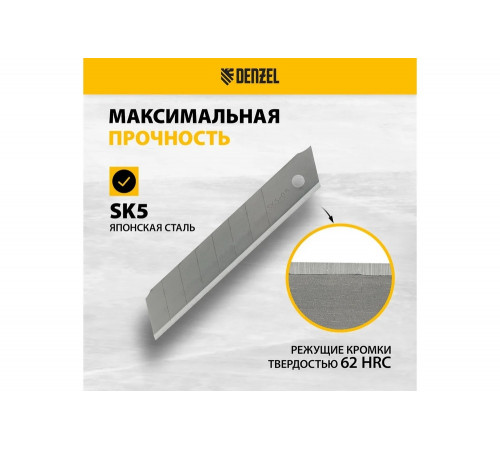 Лезвия 18 мм, сталь SK5, 0.6 мм, усиленные, 5 шт Denzel 79305 Лезвия 18 мм, сталь SK5, 0.6 мм, усиленные, 5 шт Denzel 79305