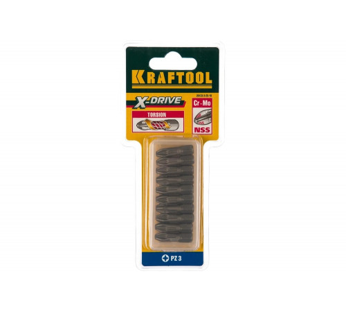 Биты "EXPERT" (C 1/4"; PZ 3; 25 мм; 10 шт.) KRAFTOOL 26123-3-25-10
