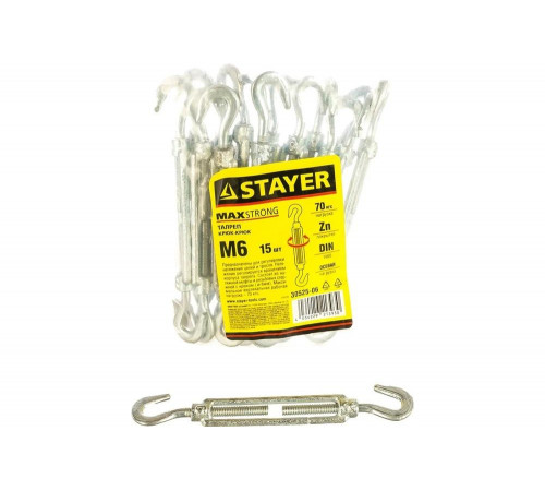 STAYER М6, 15 шт., талреп DIN 1480, крюк-крюк 30525-06 STAYER М6, 15 шт., талреп DIN 1480, крюк-крюк 30525-06