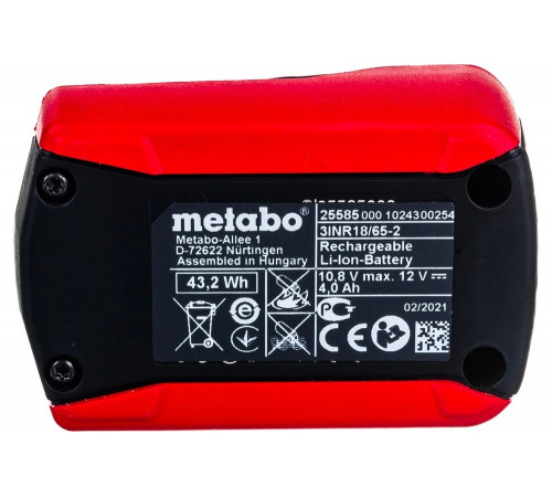 Аккумулятор METABO 12В 4Ач Li-Ion (625585000) Аккумулятор METABO 12В 4Ач Li-Ion (625585000)