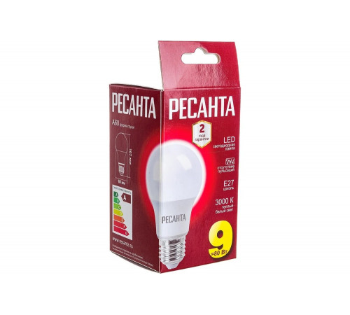 Светодиодная лампа Ресанта LL-R-A60-9W-230-3K-E27 Светодиодная лампа Ресанта LL-R-A60-9W-230-3K-E27