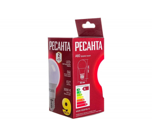 Светодиодная лампа Ресанта LL-R-A60-9W-230-3K-E27 Светодиодная лампа Ресанта LL-R-A60-9W-230-3K-E27