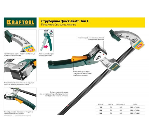 KRAFTOOL 75х200 мм, струбцина быстрозажимная 32019-75-200 Industrie