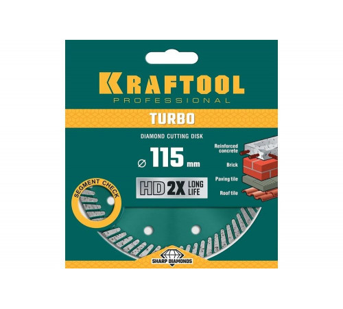 KRAFTOOL Ø 115Х22.2 мм, алмазный, сегментный, по армированному бетону, кирпичу диск отрезной TURBO 36682-115 KRAFTOOL Ø 115Х22.2 мм, алмазный, сегментный, по армированному бетону, кирпичу диск отрезной TURBO 36682-115
