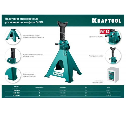 KRAFTOOL 2 т, 290-420 мм, подставка страховочная усиленная со штифтом S-PIN 43465-2 KRAFTOOL 2 т, 290-420 мм, подставка страховочная усиленная со штифтом S-PIN 43465-2
