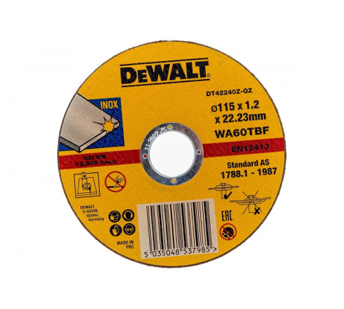 Круг отрезной по металлу INDUSTRIAL (115х22,2 мм) DEWALT DT42240Z