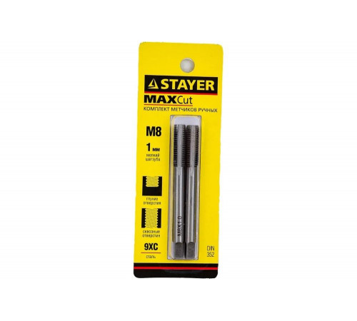 STAYER M8 х 1.0 мм, 2 шт., комплект метчиков MaxCut 28025-08-1.0-H2 STAYER M8 х 1.0 мм, 2 шт., комплект метчиков MaxCut 28025-08-1.0-H2