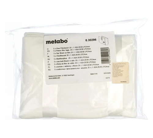 Мешки для пылесосов ASA25/30 L PC 5 шт. (25/30 л; флис) Metabo 630296000 Мешки для пылесосов ASA25/30 L PC 5 шт. (25/30 л; флис) Metabo 630296000