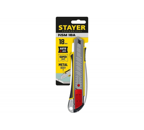 STAYER 18 мм, сегментированное лезвие, автостоп, нож KSM-18A 09143_z01