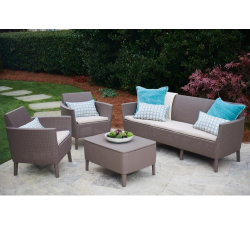 Комплект с тройным диваном Keter Salemo 3 seater set капучино 238589 Комплект с тройным диваном Keter Salemo 3 seater set капучино 238589