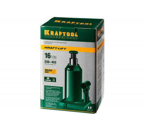 KRAFTOOL 16 т, 230-455 мм, домкрат гидравлический бутылочный сварной Kraft-Lift 43462-16_z01 KRAFTOOL 16 т, 230-455 мм, домкрат гидравлический бутылочный сварной Kraft-Lift 43462-16_z01