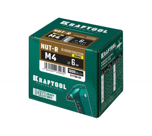 KRAFTOOL М4, 1000 шт., стальные с насечками, уменьшенный бортик, резьбовые заклепки Nut-R 311708-04 KRAFTOOL М4, 1000 шт., стальные с насечками, уменьшенный бортик, резьбовые заклепки Nut-R 311708-04