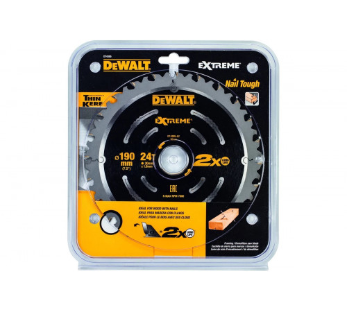 Диск пильный по дереву с гвоздями Extreme Demolition (190x30 мм) DEWALT DT4395-QZ