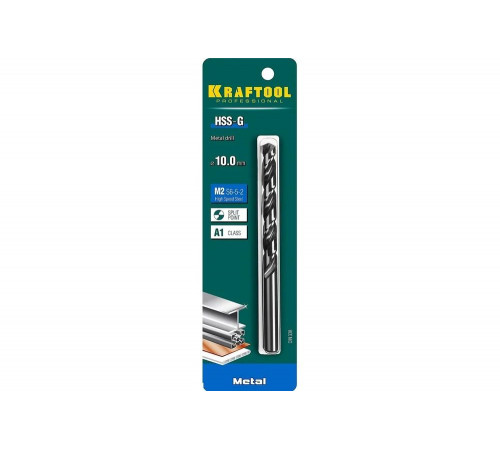KRAFTOOL Ø 10 х 133 мм, HSS-G, сталь М2 (S6-5-2), класс A, сверло по металлу 29651-10 Pro