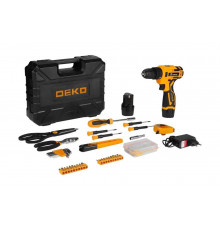 Аккумуляторная дрель-шуруповерт DEKO Banger 12V Li-Ion + набор инструмента 93 предмета, 2х1,5 Ач, з/у, 063-4168