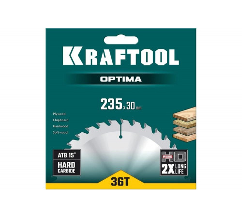 Диск пильный по дереву KRAFTOOL Optima 235x30 мм, 36T KRAFTOOL 36951-235-30
