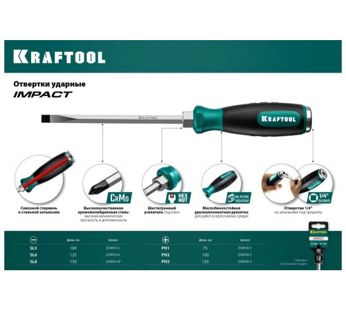 KRAFTOOL SL6х125 мм, отвертка ударная Impact 250033-6 KRAFTOOL SL6х125 мм, отвертка ударная Impact 250033-6