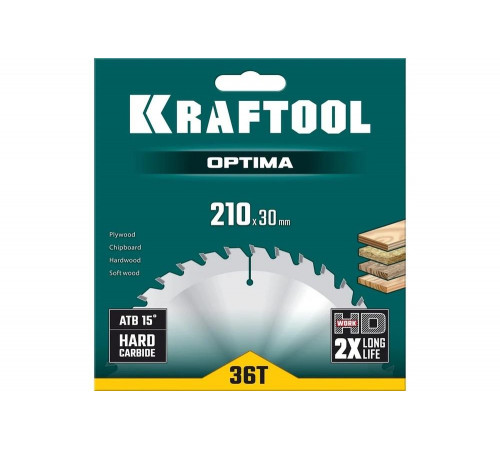 Диск пильный по дереву Optima 210x30 мм, 36Т KRAFTOOL 36951-210-30 Диск пильный по дереву Optima 210x30 мм, 36Т KRAFTOOL 36951-210-30