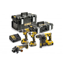 Набор аккумуляторный Dewalt DCK422P3, 18 В: дрель-шуруповерт DCD796 + шуруповерт DCF887 + УШМ DCG405 + перфоратор DCH273, с 3 АКБ 5 Ач и ЗУ, в 2 кейсах DCK422P3-QW