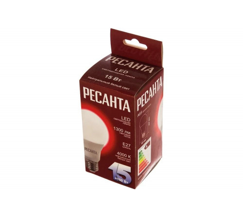 Светодиодная лампа Ресанта LL-R-A65-15W-230-4K-E27 Светодиодная лампа Ресанта LL-R-A65-15W-230-4K-E27