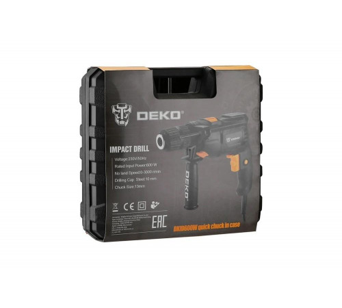 Ударная сетевая дрель DEKO DKID600W в кейсе с быстрозажимным патроном, 600 Вт, 50 Нм, 3000 об/мин, 063-4163 Ударная сетевая дрель DEKO DKID600W в кейсе с быстрозажимным патроном, 600 Вт, 50 Нм, 3000 об/мин, 063-4163