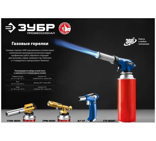 Цельнометаллическая газовая горелка ЗУБР ГРМ-200, 2-в-1 55556 Цельнометаллическая газовая горелка ЗУБР ГРМ-200, 2-в-1 55556