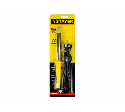 Паяльник Stayer MASTER с пластмассовой рукояткой и долговечным жалом 100 Вт клин 55305-100 Паяльник Stayer MASTER с пластмассовой рукояткой и долговечным жалом 100 Вт клин 55305-100