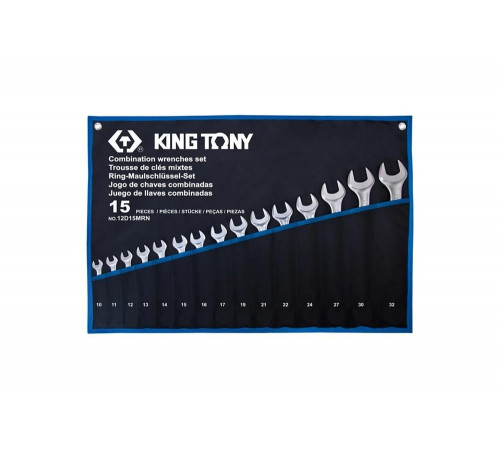 Набор комбинированных ключей, 10-32 мм, чехол из теторона, 15 предметов KING TONY 12D15MRN