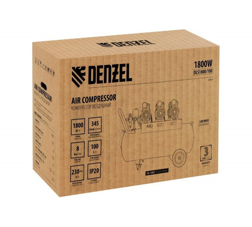 Компрессор DENZEL DLS 1800/100,1800 Вт, 3х600, 100 л, 345 л/мин// Denzel