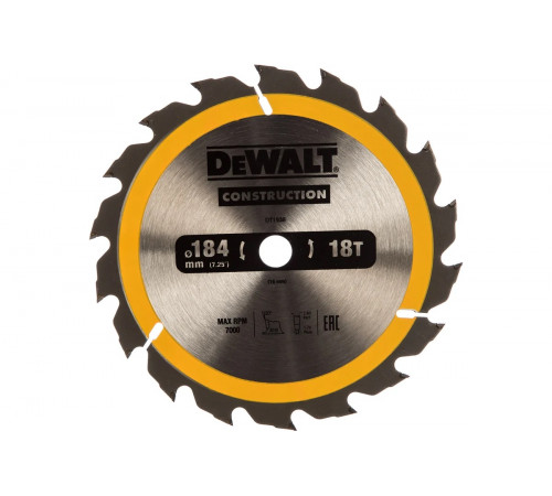 Пильный диск CONSTRUCT 184х16 мм, 18Т, ATB +20град DEWALT DT1938