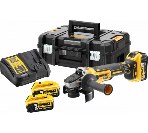 Аккумуляторная угловая шлифмашина Dewalt DCG405P3, 18 В, 125 мм, 9000 об/мин, с 3 АКБ 5 Ач и ЗУ, в кейсе TSTAK DCG405P3-QW