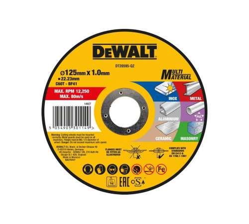 Отрезной диск Dewalt по мультиматериалу 125x1 мм, DT20595 DT20595-QZ