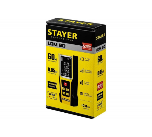 STAYER дальность 60 м, 5 функций, лазерный дальномер 34957_z01 Professional STAYER дальность 60 м, 5 функций, лазерный дальномер 34957_z01 Professional