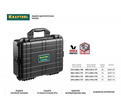 KRAFTOOL 510 х 400 х 188 мм (20"), пластиковый, ящик пылевлагозащищенный IP55 PANZER 38251-20