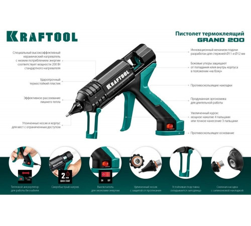 Электрический термоклеевой пистолет KRAFTOOL Grand 200 06839 Электрический термоклеевой пистолет KRAFTOOL Grand 200 06839