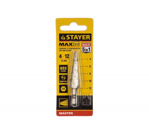 STAYER 4-12 мм, 5 ступеней, HSS, сверло ступенчатое 29660-4-12-5 Master