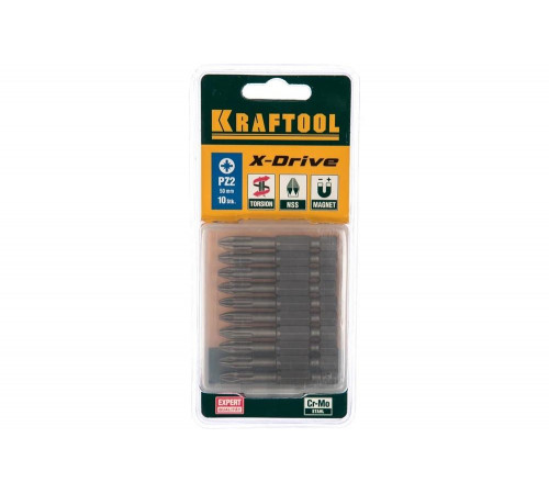Биты "EXPERT" (E 1/4"; PZ 2; 50 мм; 10 шт.) KRAFTOOL 26123-2-50-10